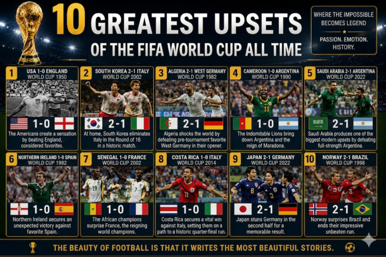 Greatest upsets in World Cup history including Senegal 2002 and USA 1950