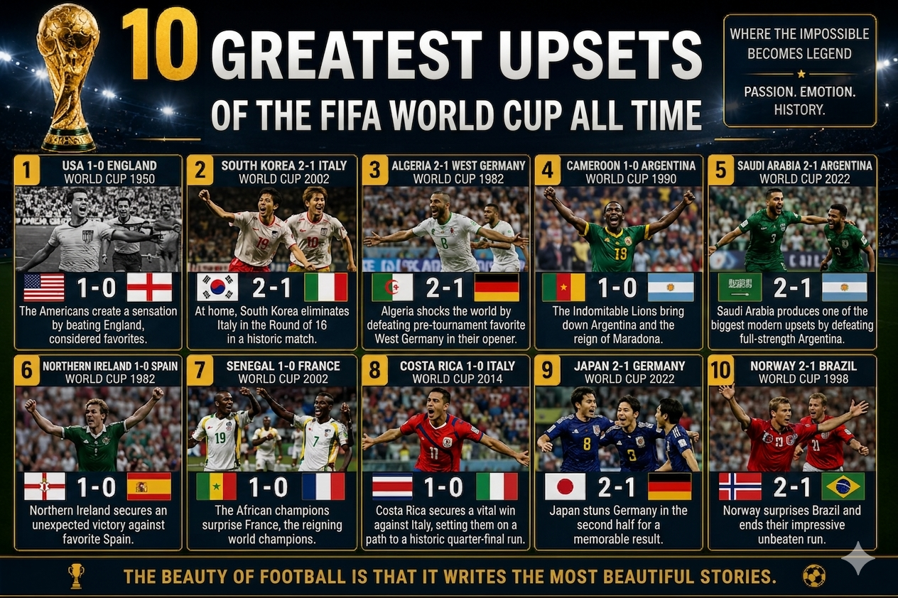 Greatest upsets in World Cup history including Senegal 2002 and USA 1950