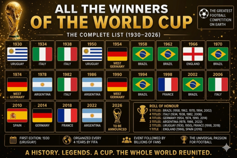 Complete list of every FIFA World Cup winner and champion from 1930 to 2022