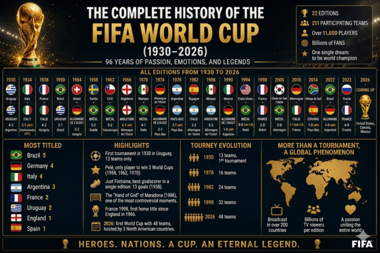 Complete history of the FIFA World Cup from Uruguay 1930 to Qatar 2022